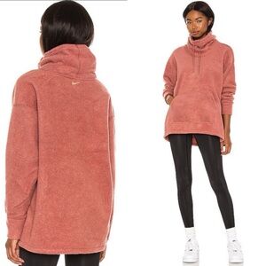 Nike‎ Thermal Cozy Cowl Sweater in Claystone Red & Metallic Gold